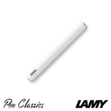 A Lamy Dialog CC in White and Rose Gold Detailing with the Nib Retracted