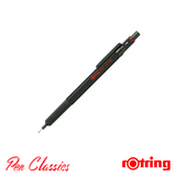 A picture of a dark green Rotring 600 with a 0.7mm lead and the lead extended