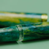 Green and blue marbled pen on a green background