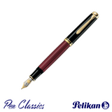 1 Pelikan Souverän M800 Fountain Pen Black and Red with Gold Posted with Nib