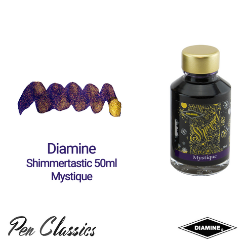 Diamine Shimmertastic 50ml Mystique Ink Swatch and Bottle