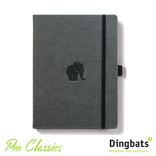 Dingbats Wildlife Grey Elephant A4 Dot Grid Closed Notebook Cover