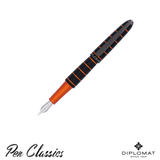 Diplomat Elox Fountain Pen Ring Black/Orange with the cap posted and the nib visible