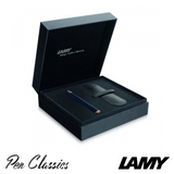 A Lamy Dialog CC in Dark Blue and Rose Gold Detailing in a Gift Box with a Black Pouch
