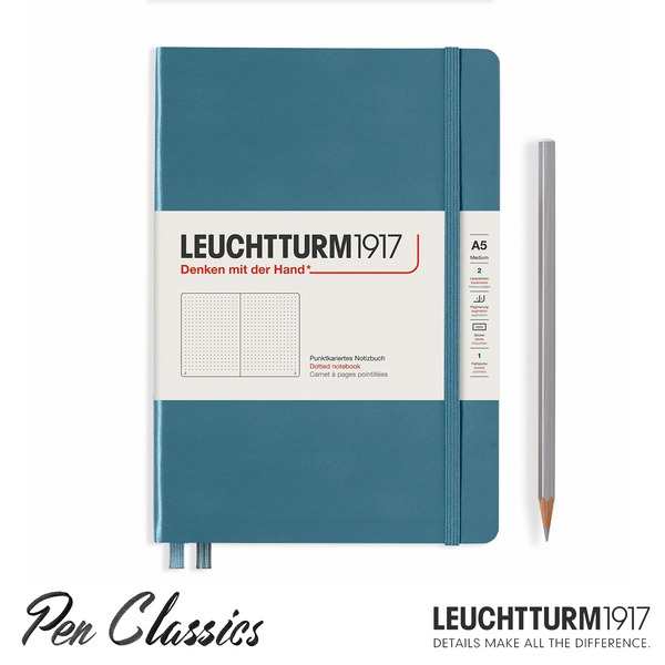 Front cover of an A5 Dot Grid Leuchtturm 1917 Notebook in Stone Blue