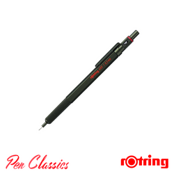 A picture of a dark green Rotring 600 with a 0.5mm lead and the lead extended