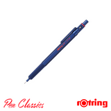 A picture of a dark blue Rotring 600 with a 0.5mm lead and the lead extended