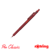 A picture of a red Rotring 600 with a 0.7mm lead and the lead extended